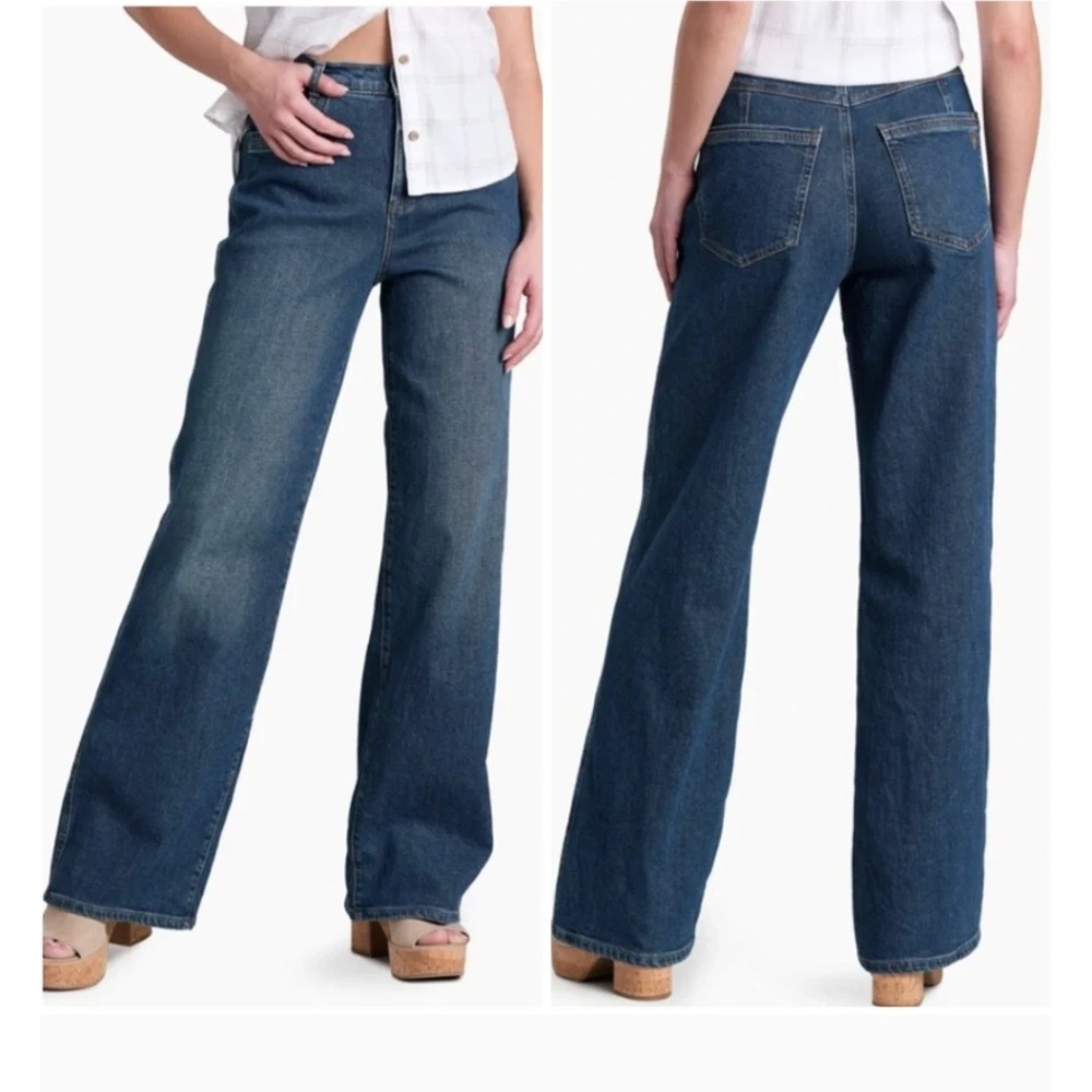 Kühl Kontour Wide Leg Denim Jeans 10 Short Gorpcore Blue Recycled Cotton Stretch